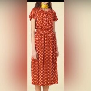Stine Goya Caitlin Midi Dress Stretchy Knit white polka dots - Terracotta size S